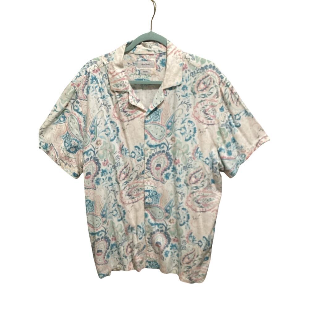 Porter And Ash Linen Blend Paisley Short-Sleeve Button-Down Shirt, Mens XL